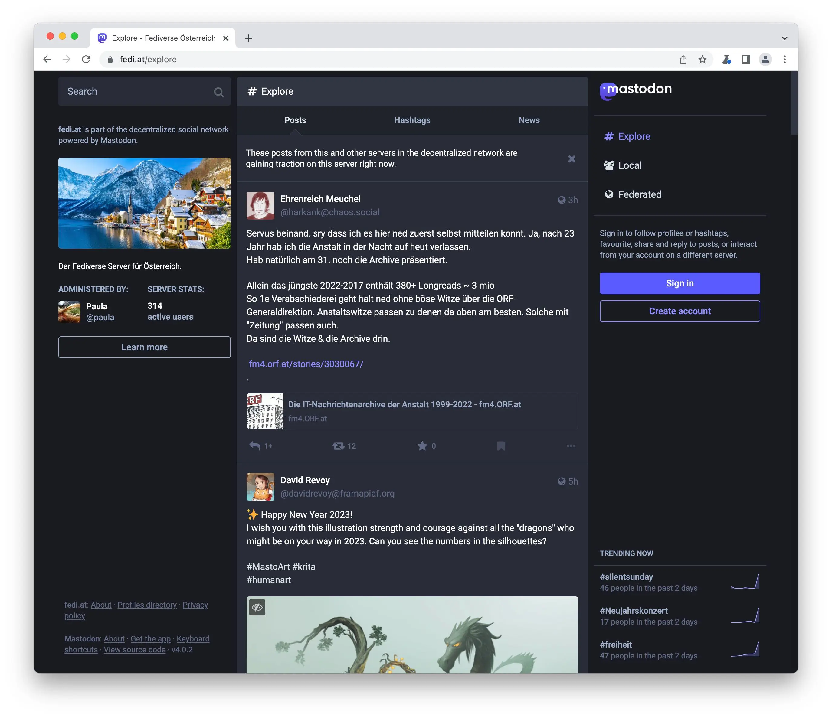 fedi.at, the Fediverse server for Austria, hosted by toot.io