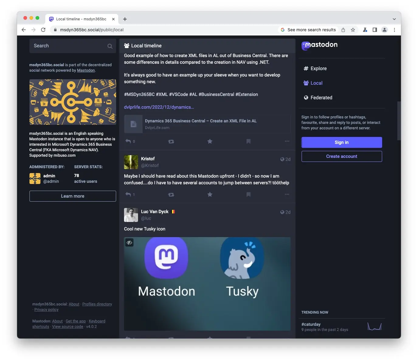 msdyn365bc.social, the Mastodon instance for the Microsoft Dynamics 365 Business Central community, hosted by toot.io