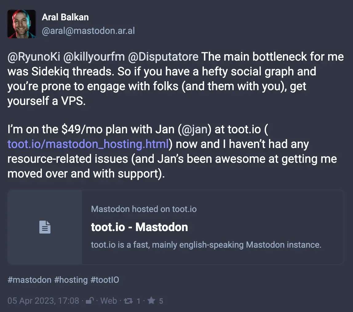 Mastodon customer Mastodon AR AL hosted by toot.io